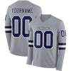 Custom Hockey Jersey – Triple Stripes Gray Navy White Long Sleeve – front and back view