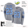 Custom Hockey Jersey – Triple Stripes Gray Light Blue Navy Long Sleeve – product details