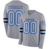 Custom Hockey Jersey – Triple Stripes Gray Light Blue Navy Long Sleeve – front and back view
