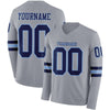 Custom Hockey Jersey – Triple Stripes Gray Navy Light Blue Long Sleeve – front and back view