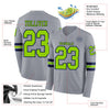 Custom Hockey Jersey – Triple Stripes Gray Neon Green Navy Long Sleeve – product details