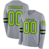 Custom Hockey Jersey – Triple Stripes Gray Neon Green Navy Long Sleeve – front and back view