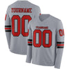 Custom Hockey Jersey – Triple Stripes Gray Red Black Long Sleeve – front and back view