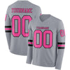 Custom Hockey Jersey – Triple Stripes Gray Pink Black Long Sleeve – front and back view