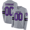 Custom Hockey Jersey – Triple Stripes Gray Purple Black Long Sleeve – front and back view