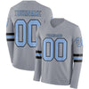Custom Hockey Jersey – Triple Stripes Gray Light Blue Black Long Sleeve – front and back view