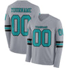 Custom Hockey Jersey – Triple Stripes Gray Teal Black Long Sleeve – front and back view
