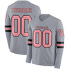 Custom Hockey Jersey – Triple Stripes Gray Medium Pink Black Long Sleeve – front and back view
