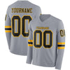 Custom Hockey Jersey – Triple Stripes Gray Black Gold Long Sleeve – front and back view