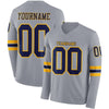 Custom Hockey Jersey – Triple Stripes Gray Navy Gold Long Sleeve – front and back view