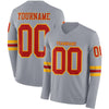 Custom Hockey Jersey – Triple Stripes Gray Red Gold Long Sleeve – front and back view
