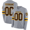 Custom Hockey Jersey – Triple Stripes Gray Brown Gold Long Sleeve – front and back view