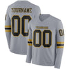 Custom Hockey Jersey – Triple Stripes Gray Black Old Gold Long Sleeve – front and back view