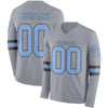 Custom Hockey Jersey – Triple Stripes Gray Light Blue Steel Gray Long Sleeve – front and back view