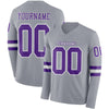 Custom Hockey Jersey – Triple Stripes Gray Purple White Long Sleeve – front and back view
