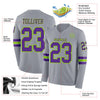 Custom Hockey Jersey – Triple Stripes Gray Purple Neon Green Long Sleeve – product details