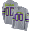 Custom Hockey Jersey – Triple Stripes Gray Purple Neon Green Long Sleeve – front and back view