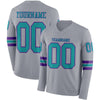 Custom Hockey Jersey – Triple Stripes Gray Teal Purple Long Sleeve – front and back view