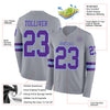 Custom Hockey Jersey – Triple Stripes Gray Purple Light Blue Long Sleeve – product details