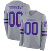 Custom Hockey Jersey – Triple Stripes Gray Purple Light Blue Long Sleeve – front and back view