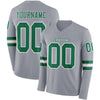 Custom Hockey Jersey – Triple Stripes Gray Kelly Green White Long Sleeve – front and back view