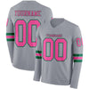 Custom Hockey Jersey – Triple Stripes Gray Pink Kelly Green Long Sleeve – front and back view