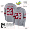 Custom Hockey Jersey – Triple Stripes Gray Crimson White Long Sleeve – product details