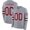Custom Hockey Jersey – Triple Stripes Gray Crimson White Long Sleeve – front and back view