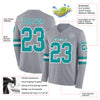 Custom Hockey Jersey – Triple Stripes Gray Teal White Long Sleeve – product details