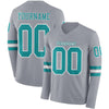 Custom Hockey Jersey – Triple Stripes Gray Teal White Long Sleeve – front and back view