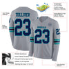Custom Hockey Jersey – Triple Stripes Gray Navy Teal Long Sleeve – product details