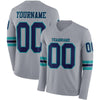 Custom Hockey Jersey – Triple Stripes Gray Navy Teal Long Sleeve – front and back view