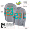 Custom Hockey Jersey – Triple Stripes Gray Aqua Orange Long Sleeve – product details