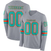 Custom Hockey Jersey – Triple Stripes Gray Aqua Orange Long Sleeve – front and back view