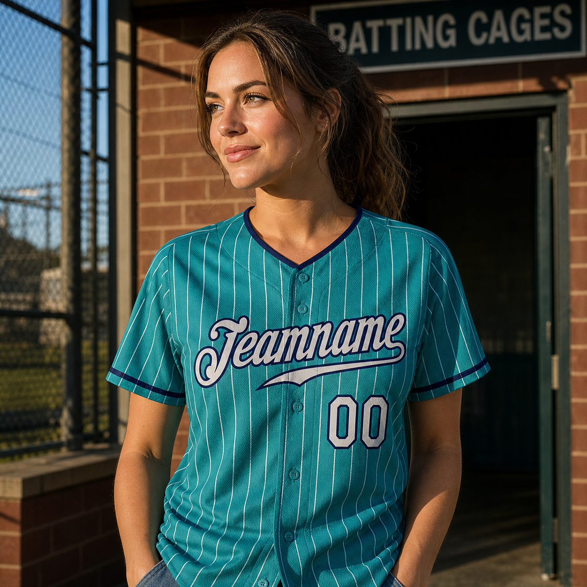 Person wearing a Pro Fan Lab button-front jersey