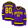 Custom Purple - Yellow - Black Electric Guitar 80s Rock Hockey Jersey – front and back view