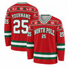 Custom Red - White - Green Ugly Sweater Christmas Hockey Goalie Jersey – front and back view