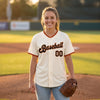 Custom Cream - Black - Orange - Old Gold Classic Script Baseball Jersey – worn by a woman