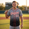Custom Gray - White - Black - Red Fade Baseball Jersey – worn by a man