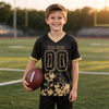 Custom Black - Vegas Gold Graphic Splash Pattern Football Jersey – youth size worn by a kid