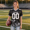 Custom Black - Gray - White Graphic Splash Pattern Football Jersey – worn by a woman