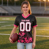 Custom Black - White - Neon Pink Graphic Splash Pattern Football Jersey – worn by a woman