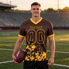 Custom Brown - Gold Graphic Splash Pattern Football Jersey – worn by a man