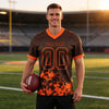 Custom Brown - Orange Graphic Splash Pattern Football Jersey – worn by a man