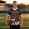 Custom Brown - White Graphic Splash Pattern Football Jersey – worn by a man