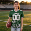 Custom Green - White - Gray Graphic Splash Pattern Football Jersey – worn by a woman
