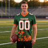 Custom Green - White - Orange Graphic Splash Pattern Football Jersey – worn by a man