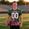 Custom Green - White - Pink Graphic Splash Pattern Football Jersey – worn by a man
