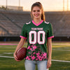 Custom Green - White - Pink Graphic Splash Pattern Football Jersey – worn by a woman
