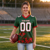 Custom Green - White - Red Graphic Splash Pattern Football Jersey – worn by a woman